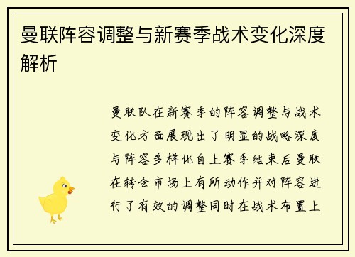 曼联阵容调整与新赛季战术变化深度解析